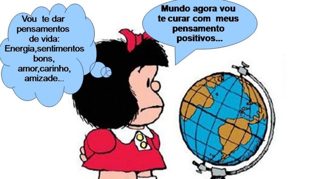 Mafalda preocupada com a humanidade e a paz mundial