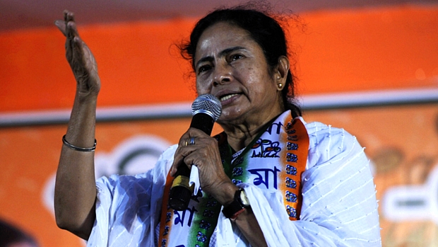 Mamata Banerjee, candidata pelo Partido do Congresso Trinamool, durante campanha
