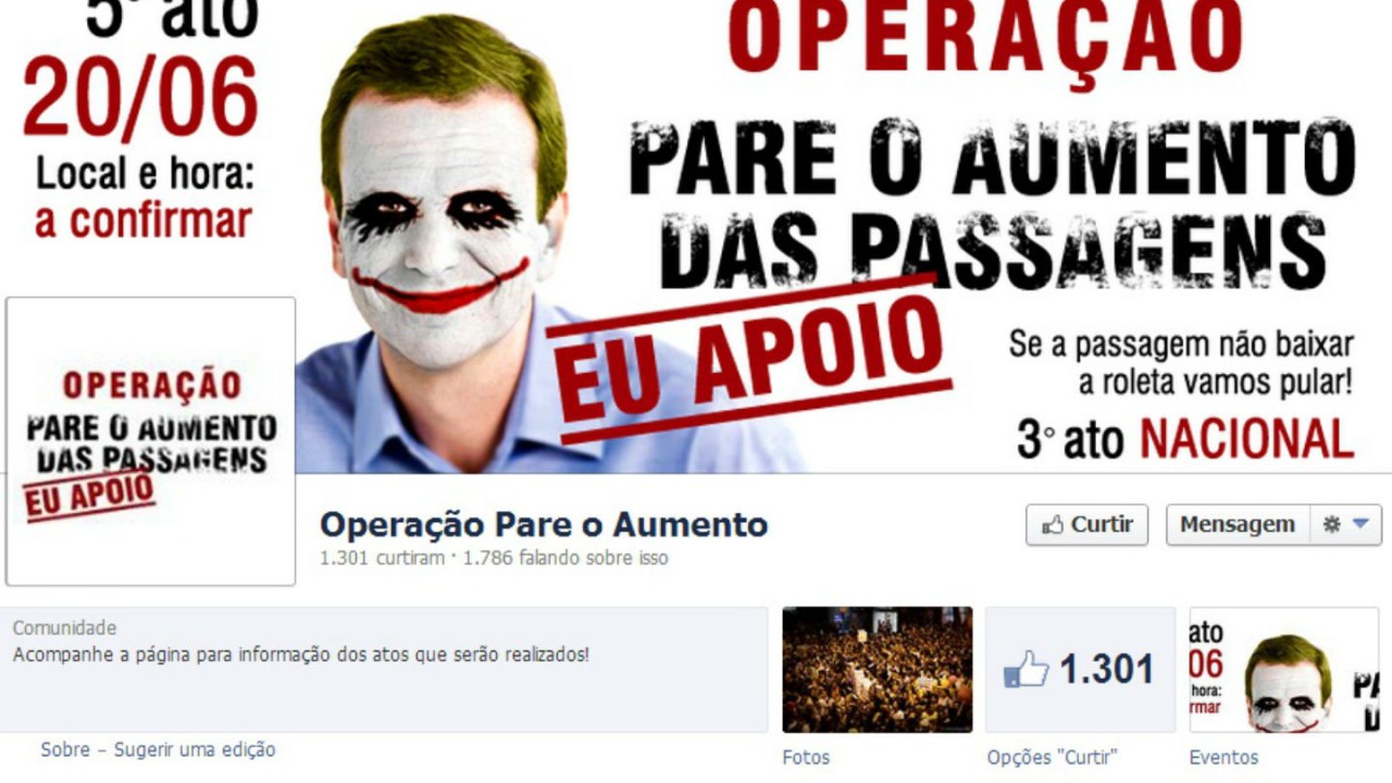 Página da "Operação Pare o Aumento" convoca novo protesto no Rio para o próximo dia 20