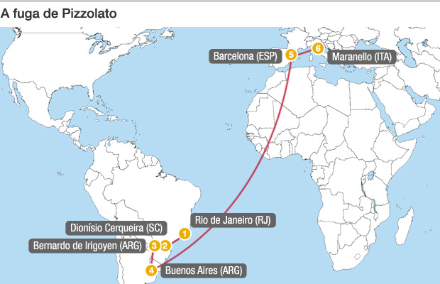 Rota de fuga de Pizzolato