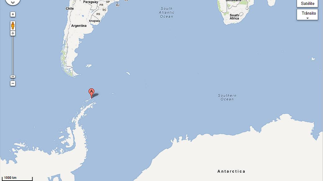 Mapa mostra onde está localizada a Estação Comandante Ferraz, na Antartica