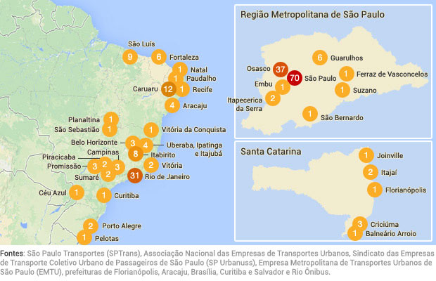 Casos de incêndios a ônibus no Brasil em 2014