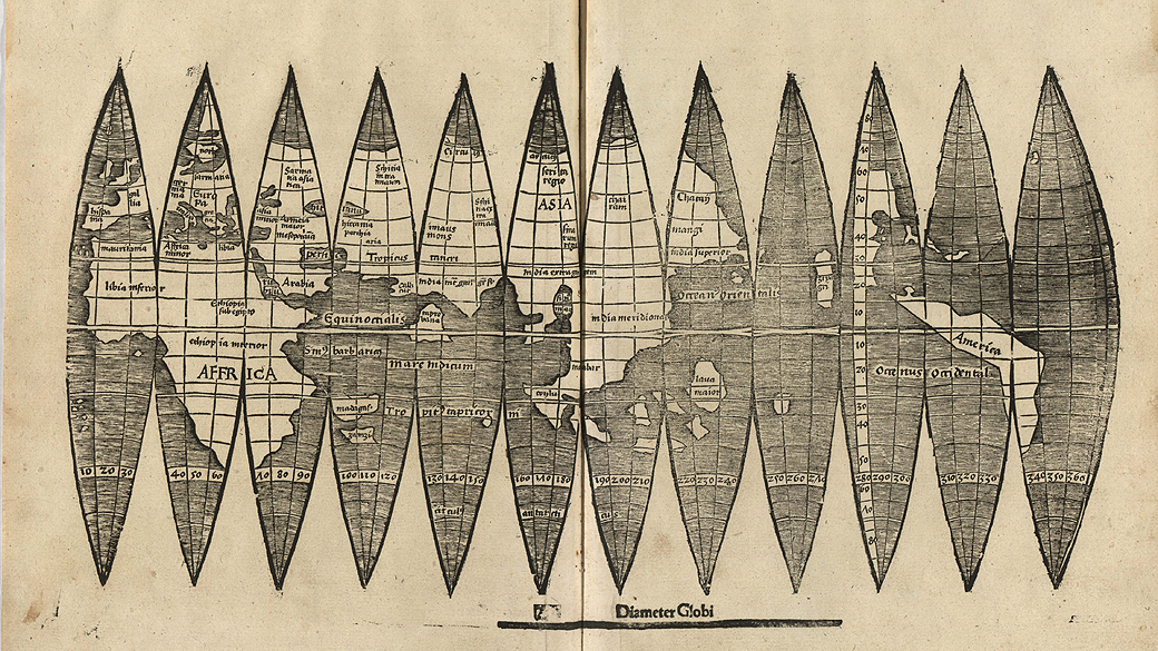 Universidade Ludwig-Maximilians, de Munique (Alemanha), divulgou nesta terça-feira uma reprodução de mapa do século 16, com mais de 500 anos. Segundo estudiosos, trata-se do primeiro registro cartográfico da palavra "América"