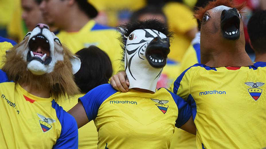 Torcedores do Equador durante o jogo contra a França no Maracanã, no Rio