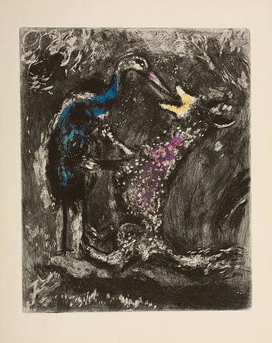 O Lobo e a Cegonha, 1952; água-forte aquarelada sobre papel (39 x 30,2 cm). Imagem: Nicolas Wilmouth
