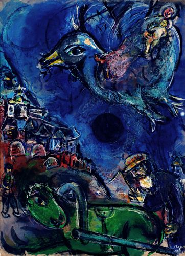 Vilarejo com Cavalo Verde ou Visão sob a Lua Negra, 1959; guache, óleo, nanquim e pastel sobre papel colado sobre tela (76 x 55,8 cm). Imagem: Falcão Junior