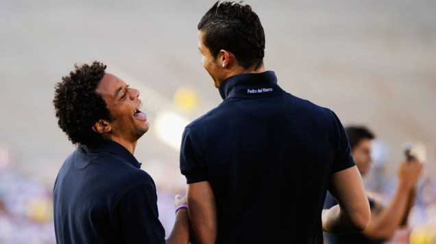 Marcelo e Cristiano Ronaldo durante treino para amistoso contra o Los Angeles Galaxy