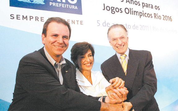 Nuzman na posse de Maria Silvia Bastos Marques na Empresa Olímpica Municipal, com Eduardo Paes