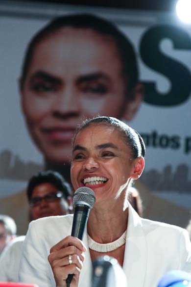 A candidata Marina Silva faz pronunciamento em São Paulo