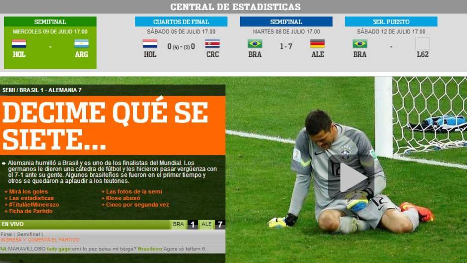 "Me diga como se sete", foi o trocadilho do jornal argentino Olé em sua edição digital