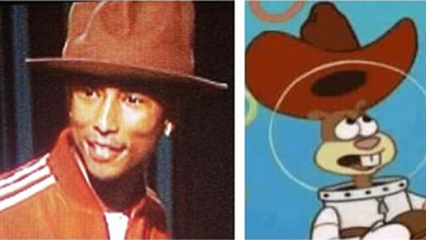 O cantor e produtor Pharrell Williams é comparado com Sandy, do desenho Bob Esponja