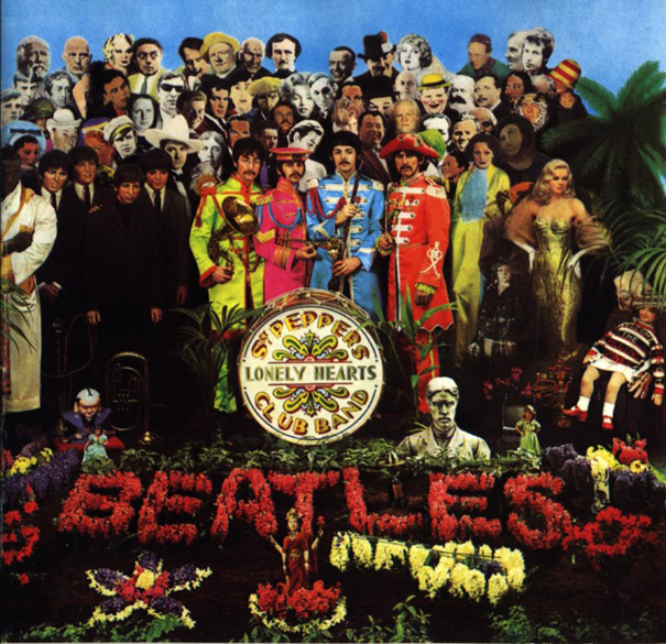 Imagem do afresco "restaurado" por idosa na Espanha, aparece em reprodução da capa do disco Sgt. Peppers Lonely Hearts Club Band dos Beatles