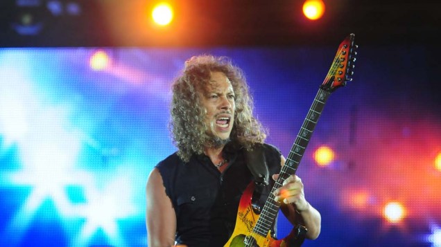 Kirk Hammett durante o show do Metallica no palco Mundo, no terceiro dia do Rock in Rio, em 25/09/2011