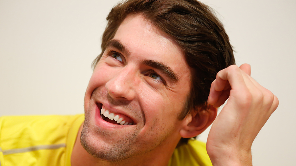 Michael Phelps durante visita ao Brasil