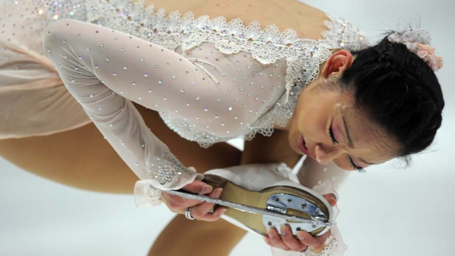 A japonesa Miki Ando durante prova no Campeonato Mundial ISU de Patinação Figurativa, em Moscou