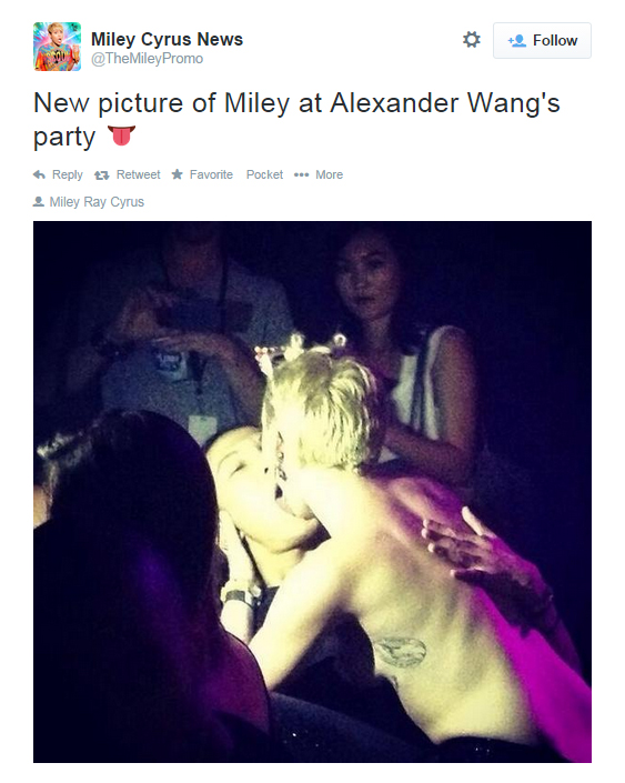 Miley Cyrus beija Alexander Wang em festa do estilista