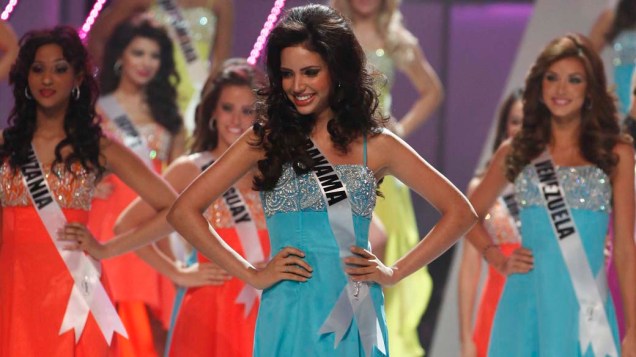 A panamenha Sheldry Saez durante o concurso Miss Universo 2011, no Credicard Hall, em São Paulo