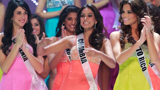 A colombiana Catalina Robayo durante o concurso Miss Universo 2011, no Credicard Hall, em São Paulo