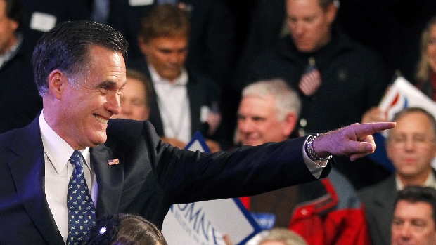 O republicano Mitt Romney comemora vitória nas primárias de New Hampshire
