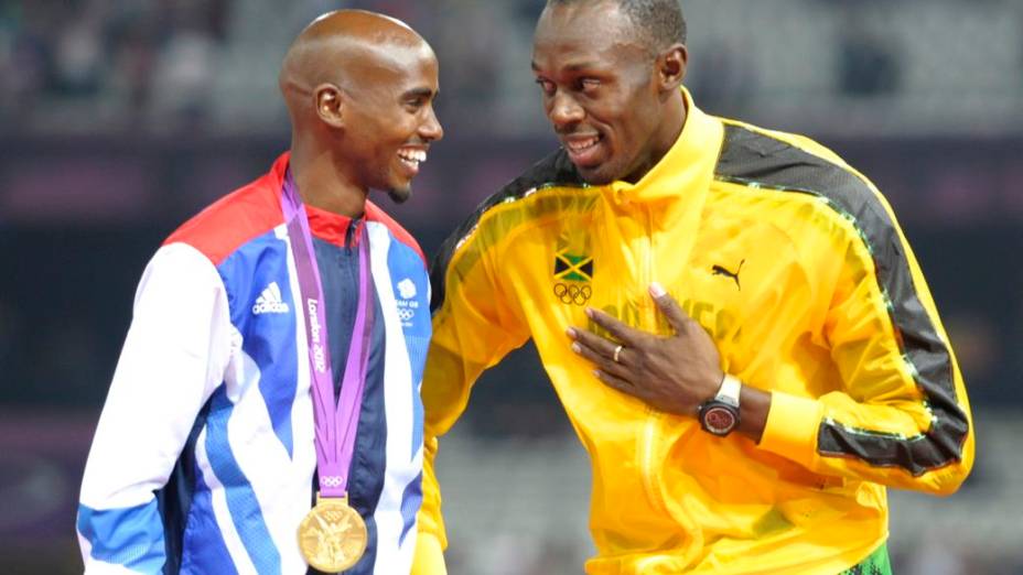 Mo Farah e Usain Bolt na Olimpíada de Londres, quando os atletas ficaram amigos