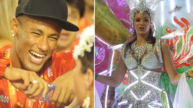 Neymar curte o carnaval do camarote da Sapucaí, enquanto Bruna Marquezine desfila pela Grande Rio
