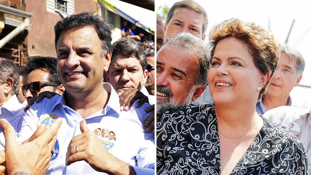 Os candidatos à Presidência da República, Aécio Neves (PSDB) e Dilma Rousseff (PT), durante campanha em Belo Horizonte