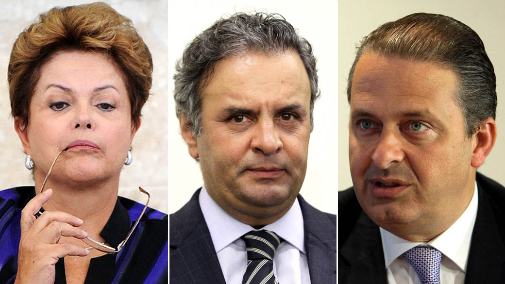 A presidente Dilma Roussef, o senador Aécio Neves e o governador de Pernambuco, Eduardo Campos