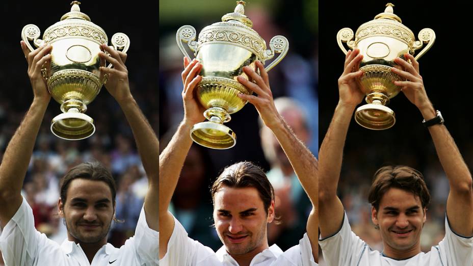 Títulos de Roger Federer em Wimbledon nos anos de 2003, 2004 e 2005