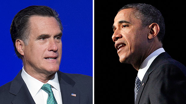 Mitt Romney candidato do Partido Republicano e Barack Obama, democrata presidente dos Estados Unidos