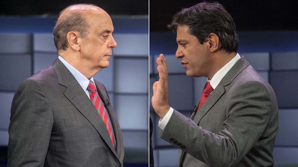 Montagem com os candidatos à Prefeitura de São Paulo Fernando Haddad (PT) e Jose Serra (PSDB) durante debate para o 2º turno