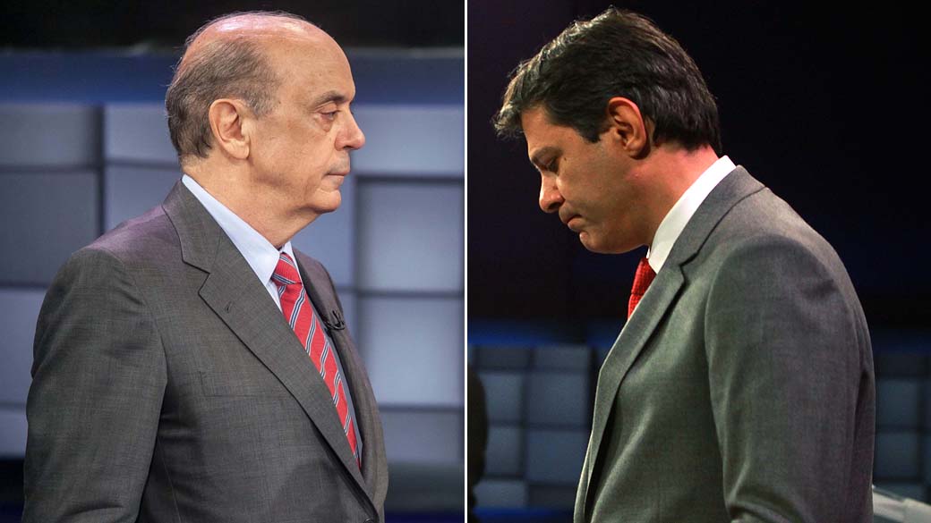 Montagem com os candidatos à Prefeitura de São Paulo Fernando Haddad (PT) e Jose Serra (PSDB) durante debate para o 2º turno