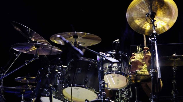 O baterista Mikkey Dee durante o show do Motörhead no palco Mundo, no terceiro dia do Rock in Rio, em 25/09/2011
