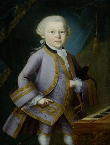 Mozart na infância. Pintura em óleo feita por Pietro Antonio Lorenzoni