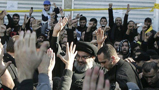 O líder do Hezbollah xiita libanês, Hassan Nasrallah, faz rara aparição pública em Beirute