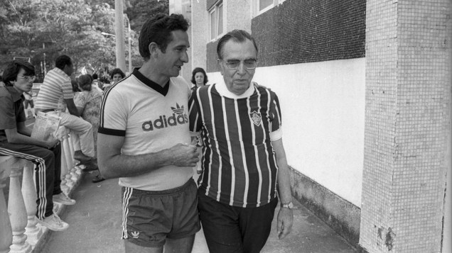 Sebastião Araujo, técnico do Fluminense, e Nelson Rodrigues, em 1979