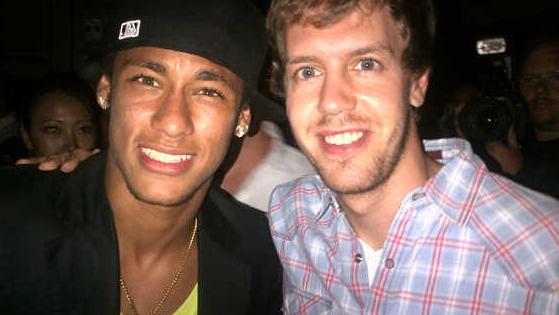 Neymar com o piloto de Fórmula 1 Sebastian Vettel