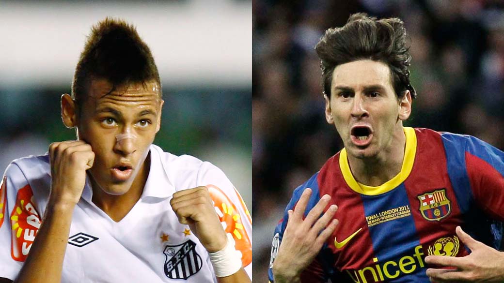 Montagem com fotos de Messi e Neymar