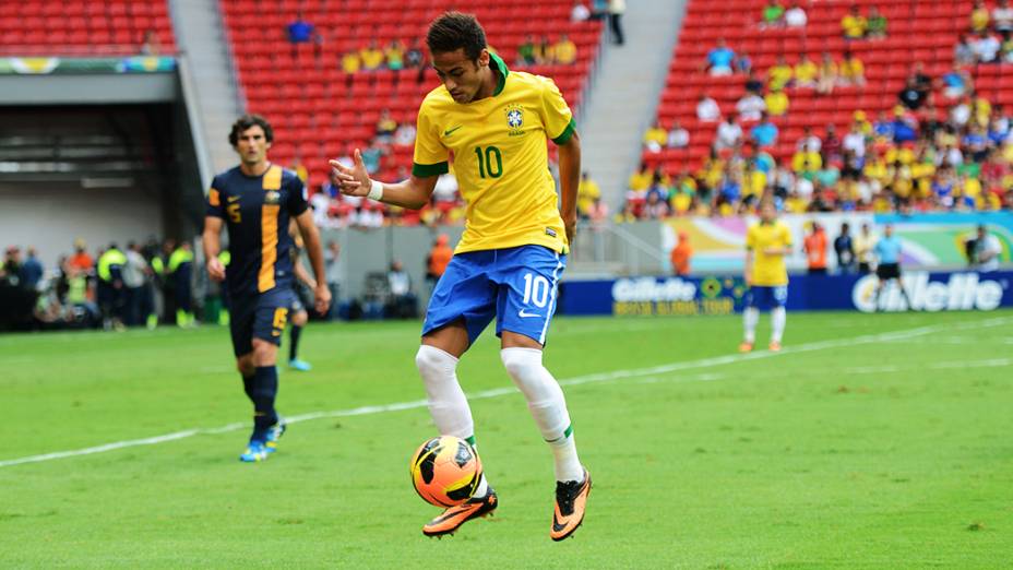 Neymar durante o amistoso entre Brasil e Austrália no estádio Mané Garrincha em Brasília