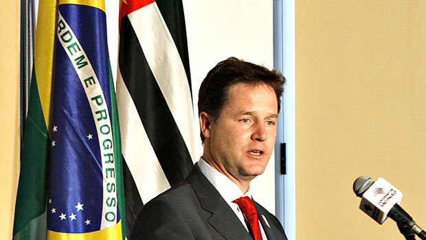 O vice-primeiro-ministro do Reino Unido, Nick Clegg, durante evento em São Paulo: apoio ao Brasil na disputa por um lugar no Conselho de Segurança da ONU