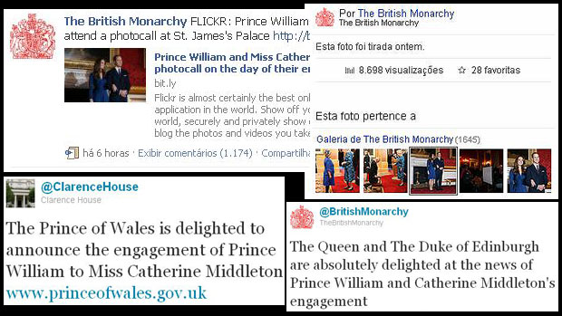 Notícias sobre o noivado do príncipe William e Kate Middleton nas redes sociais