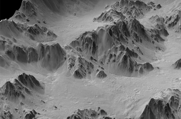 Montagem feita com imagens da sonda mostra os recortes de uma cratera na região conhecida como Terra Xanthe.