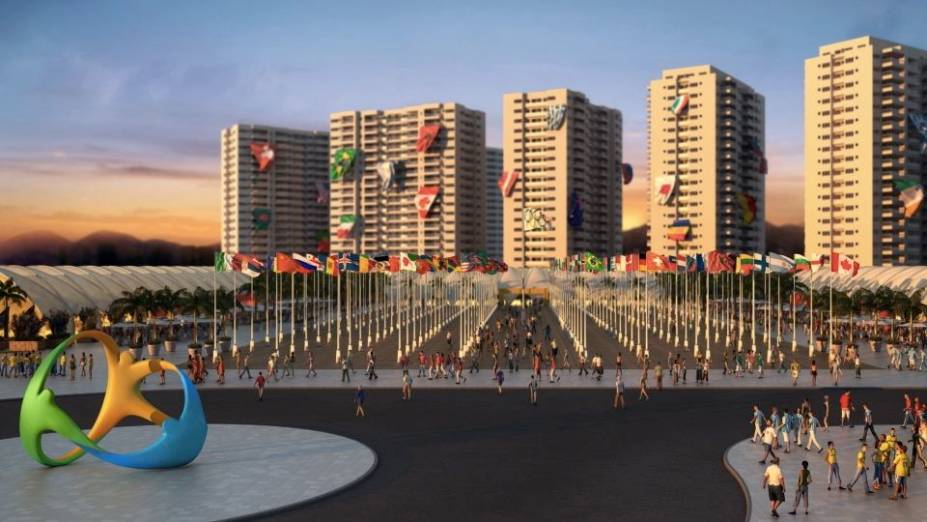Zona internacional da Vila Olímpica e Paralímpica, onde acontecerão as cerimônias de boas vindas às delegações na Rio-2016