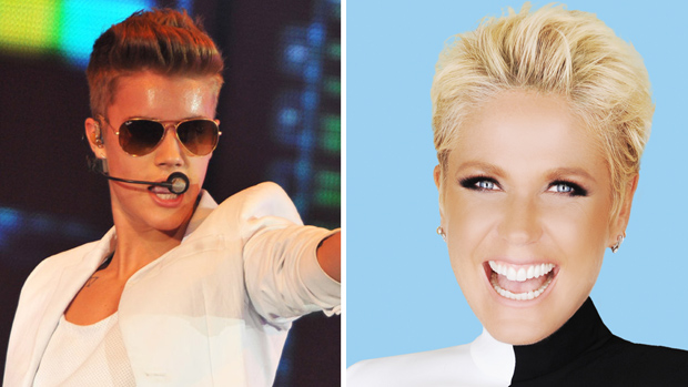 O cantor Justin Bieber e a apresentadora Xuxa