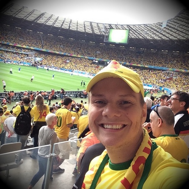 O cantor sertanejo Michel Teló no estádio do Mineirão para o jogo entre Brasil e Alemanha