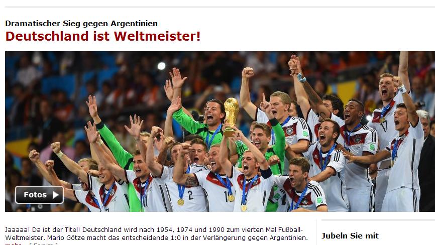 O jornal alemão <em>Spiegel</em> foi econômico: "Alemanha campeão do mundo"