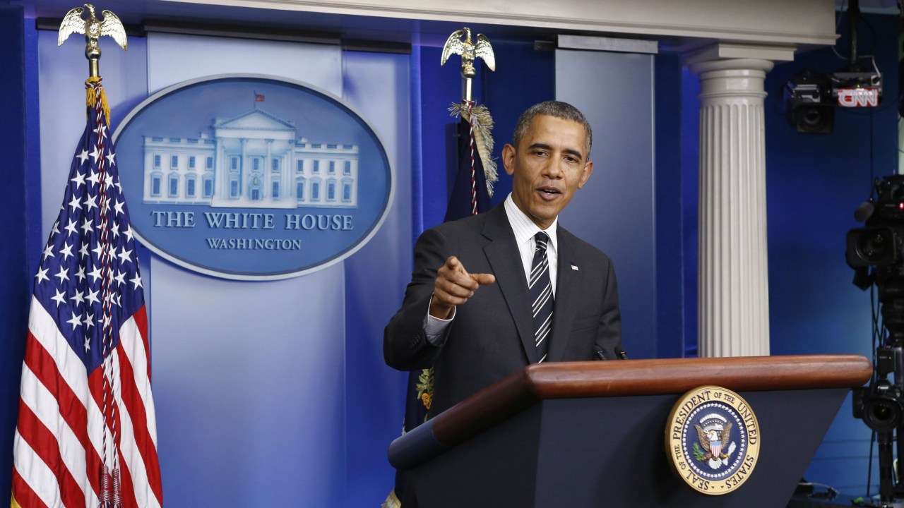 O presidente americano Barack Obama durante um breve discurso na Casa Branca, em Washington
