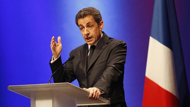 O presidente da França, Nicolas Sarkozy, durante discurso