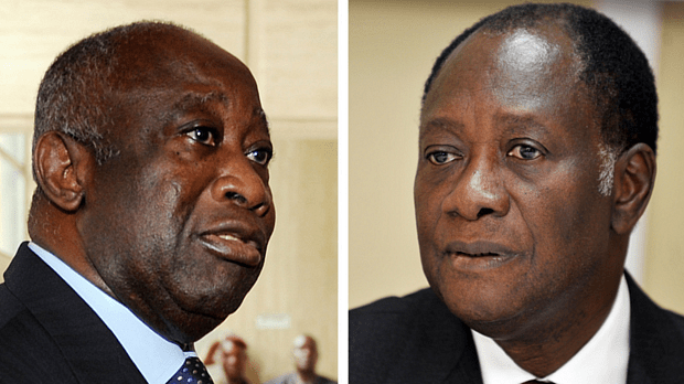 O presidente Laurent Gbagbo e o oposicionista Alassane Ouattara
