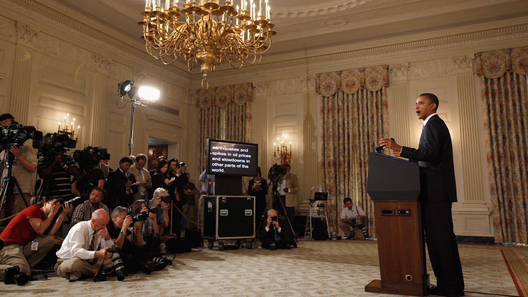 Presidente americano Barack Obama durante pronunciamento sobre crise financeira