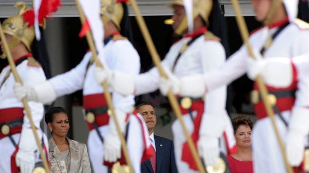 Presidente Dilma Rousseff recebe presidente Obama e a primeira-dama Michelle no Palácio do Planalto, em Brasília